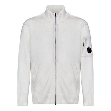 White Sweater with Zip Closure and Lens Detail