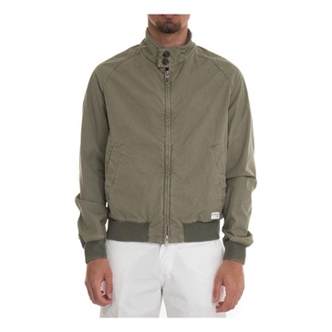 Stone Washed Bomber Jacket with Knit Cuffs