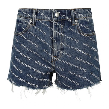 Deep Blue/White Logo Print High Waist Shorts