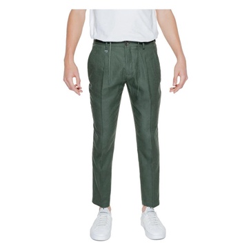 Green Linen Trousers with Zip Fastening