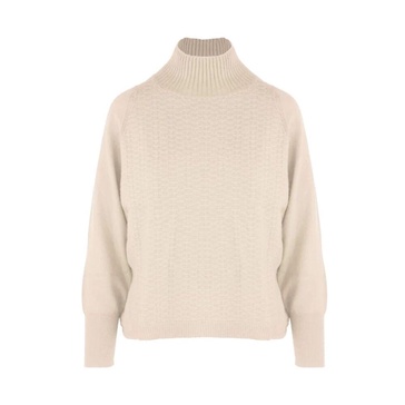 Beige Cashmere Turtleneck Sweater Embroidered