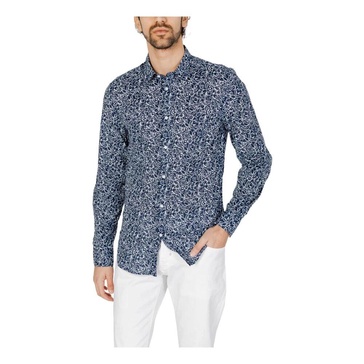 Blue Printed Cotton Long Sleeve Shirt