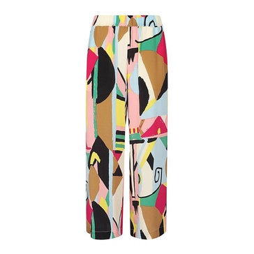 Multicolored Silk Elastic Waist Pants