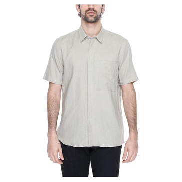 Beige Short Sleeve Shirt Button Fastening