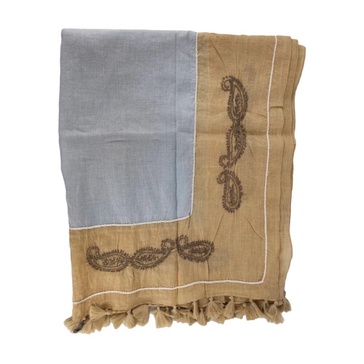 Embroidered Cotton Scarf with Tassels