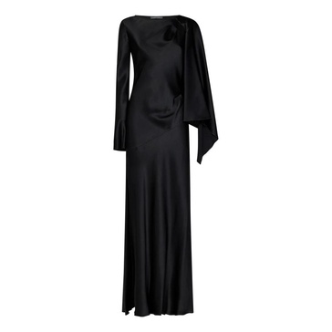 Black Asymmetrical Ruffled Sleeve Dress