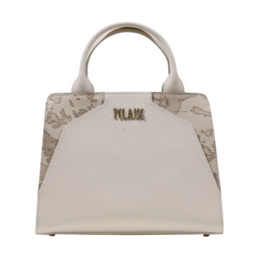 Beige Print Handbag with Zip Fastening