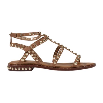 Beige Leather Sandals with Bow Detailing