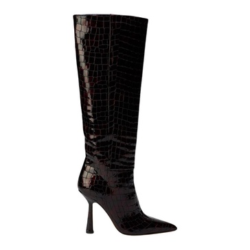 Croc Print Leather Boots, 10cm Heel