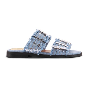 Blue Feminine Buckle Two Strap Sandals
