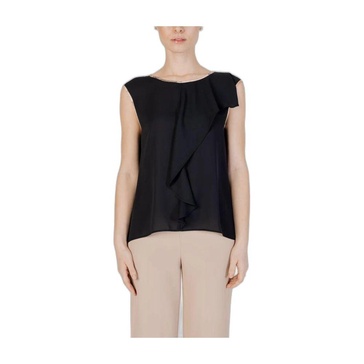 Black Polyester Short Sleeve Blouse