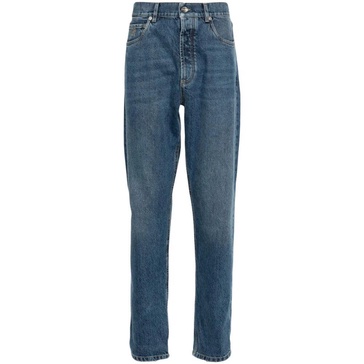 Indigo Denim Trousers with Logo Embroidery