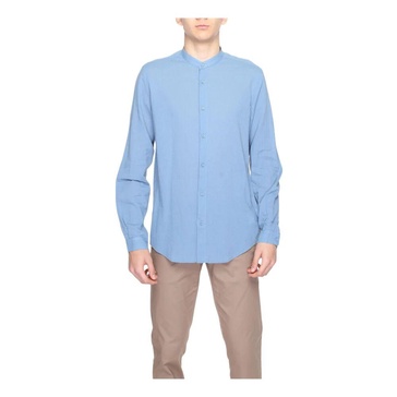 Light Blue Mandarin Collar Long Sleeve Shirt