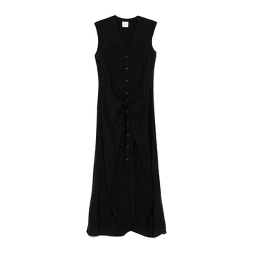 Black Sleeveless Front Button Dress