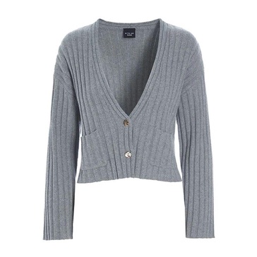 Classic Rib Knit Cardigan Grey Melange