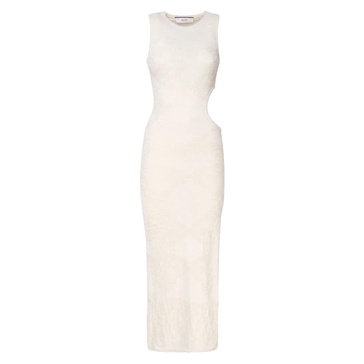 Elegant Long Cream Dress with Cut-out