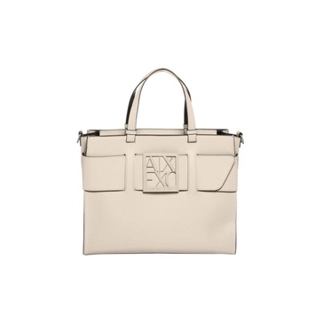 Beige Handbag with Logo Buckle