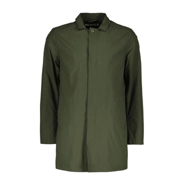 Green Slim-Fit Trench Coat with Covered Buttoning
