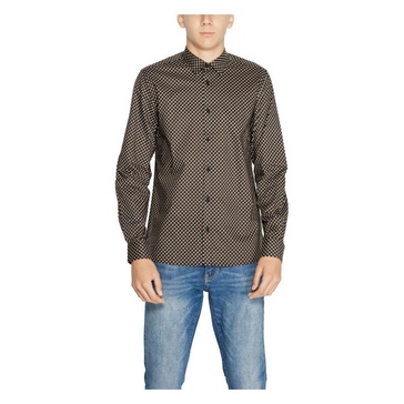 Brown Geometric Cotton Shirt Button Fastening