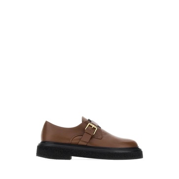 Brown Leather Monk Strap Buckle Shoes