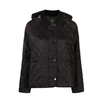 Quilted Black Coat with Removable Hood