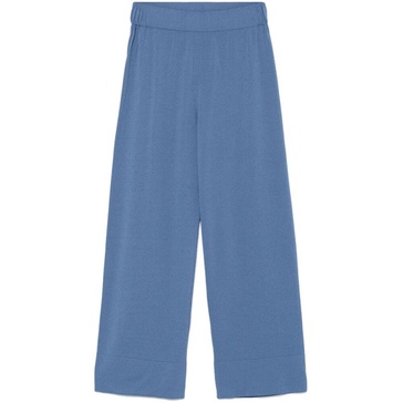 Blue Straight-leg Trousers with Elastic Waistband