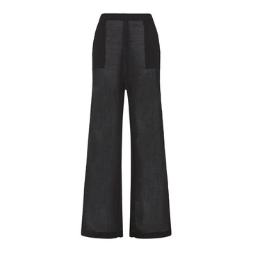 Black Linen Drawstring Trousers with Pockets