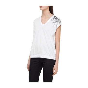 Wool Sweater with Drop Shoulder and Flower Embellished Necklace
