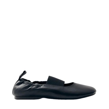 Black Leather Ballerina Shoes Elastic
