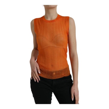 Orange See-Through Crew Neck Tank Top
