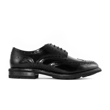 Black Leather Derby Shoes with Wingtip Toe