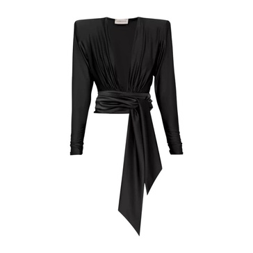Black Deep V-neck Long Sleeve Top