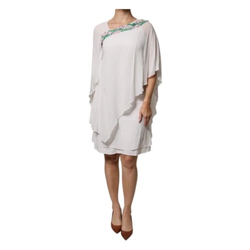 White Floral Embroidery Chiffon Shift Dress