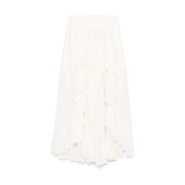 Ivory White Pleated Asymmetric Hem Skirt