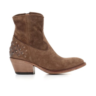 Beige Suede Studded Boots