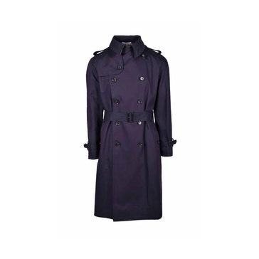 Blue Cotton Double-Breasted Trench Coat
