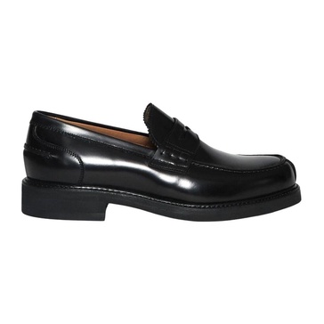 Black Leather Rubber Sole Moccasin