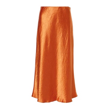 Orange Satin Flared Midi Skirt