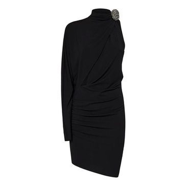 Black One Shoulder Draped Dress