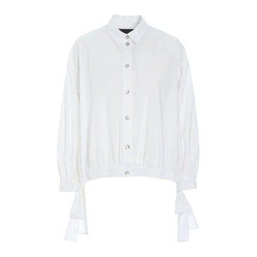 White Cotton Shirt with Ruched Hem