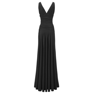 Black Draped V-Neck Long Dress