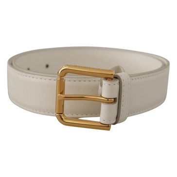 White Calf Leather Gold Tone Logo Belt