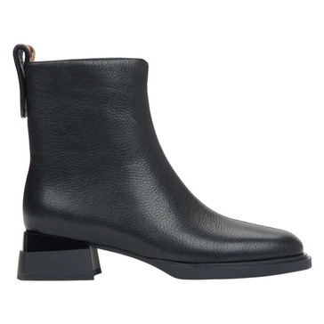 Black Leather Ankle Boots with Leopard Print Detail