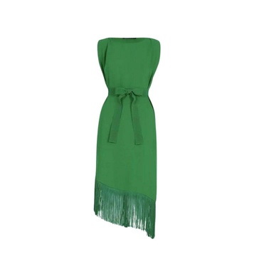 Asymmetric Fringed Midi Dress