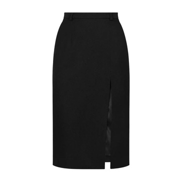 Black Wool Midi Skirt with Slit