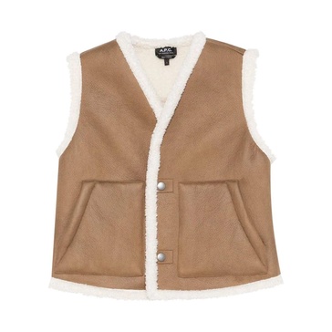 Faux Shearling Eco-Leather Vest Camel