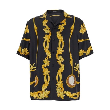 Graphic Print Cuban Collar Shirt Black