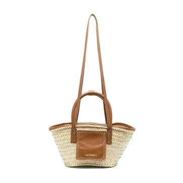 Straw tote bag with leather trim