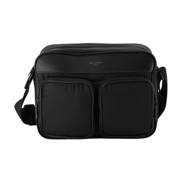 Nylon Camera Bag Black Leather