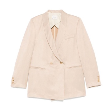 Beige Double-Breasted Jacket with Pockets